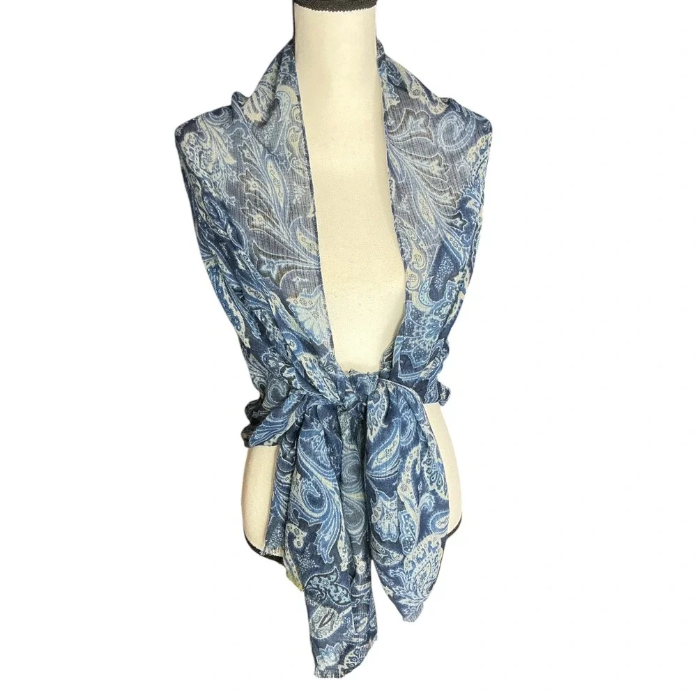 Chaps Blue Paisley Scarf Women OS NWT Lightweight Eyelash Fringe CF0026